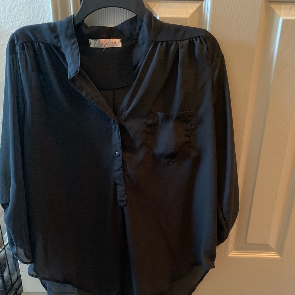 Black hi-low sheer top